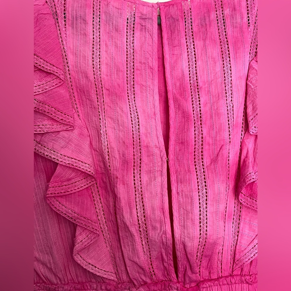 LoveShackFancy Natasha ruffled tiered mini dress dark pink lined elastic waist L - Picture 4 of 8